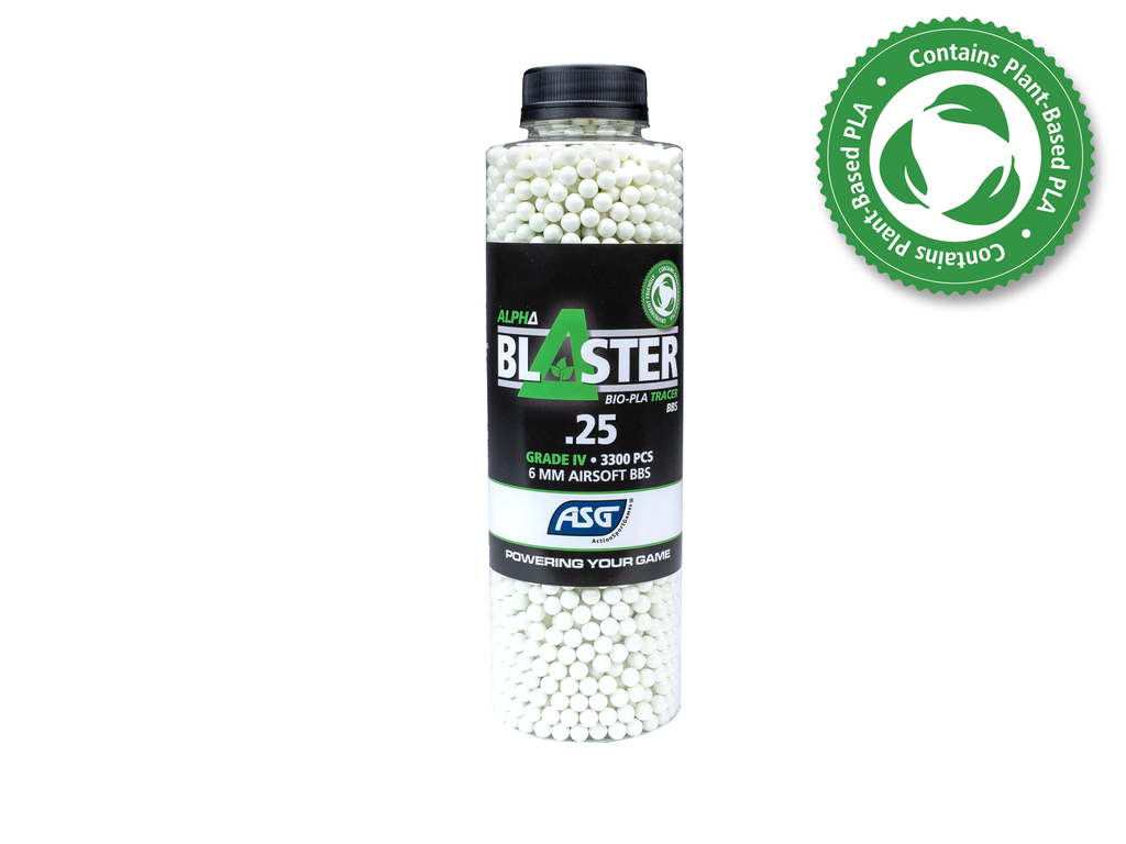 Bolas Tracer Alpha Blaster PLA 0.25g Verdes 3300 BBs – Precisión y visibilidad nocturna