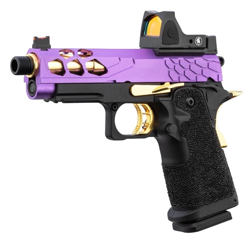 [PG9011] Pistola Lancer Tactical Stryk Hi-Capa 4.3 Violeta/Dorado + RMR – Gas