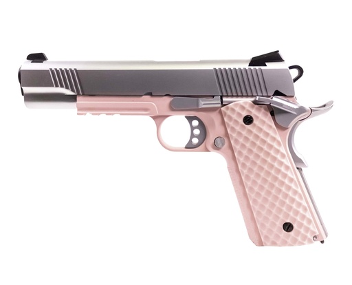 [PG3239] Pistola GBB Raven 1911 MEU Railed Full metal Rosa/Plata 1,0J